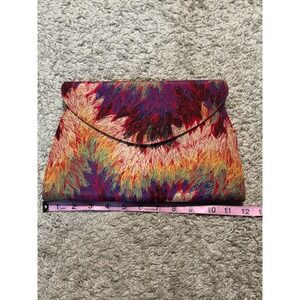 J Renee Clutch Handbag Vibrant Leaf Print‎ Red Lined Evening Bag